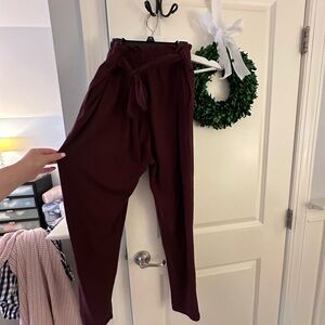 Maroon paper bag pants
